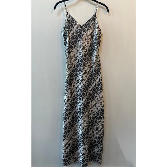 Adrienne Landau Slip Dress Maxi Black White Snakeskin Print Size S Sexy Silky‎ - Picture 1 of 13